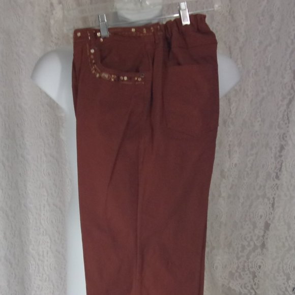 Dark Copper Rust Jeans Beading sequin accents Ruby Rd - Picture 1 of 4